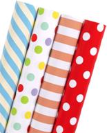 🎁 premium wrapaholic wrapping paper rolls - versatile stripes and polka dots print for perfect present presentation - includes 4 rolls - convenient cut lines - ideal for birthdays, holidays, and baby showers - each roll measures 30 inch x 120 inch logo