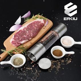 img 2 attached to 🧂 ERKIU 2-in-1 Stainless Steel Salt and Pepper Grinder with Adjustable Ceramic Rotor - Ideal for Sea Salt, Black Pepper - Perfect for Home, Kitchen, and Barbecue