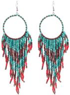 🌸 exquisite handmade boho fringe statement earrings for women - tassel chain, beads, hoop, and dream-catcher design logo