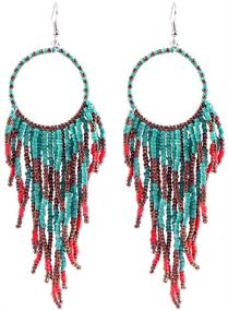 img 4 attached to 🌸 Exquisite Handmade Boho Fringe Statement Earrings for Women - Tassel Chain, Beads, Hoop, and Dream-catcher Design