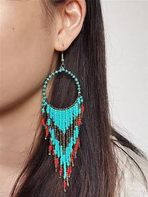 img 3 attached to 🌸 Exquisite Handmade Boho Fringe Statement Earrings for Women - Tassel Chain, Beads, Hoop, and Dream-catcher Design