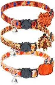 img 4 attached to PUPTECK Autumn Cat Breakaway Collar with Bell - 3 Pack Adjustable Kitty Collars: Thanksgiving-themed Accessories for Cats with Autumn Element Pattern and Adorable Turkey Pumpkin Leaves Decoration