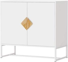 img 2 attached to 🍽️ Modern Kitchen Buffet Storage Cabinet Cupboard Furniture - RASOO White Sideboard with 2 Doors, Solid Wood Square Handles, and Metal Legs