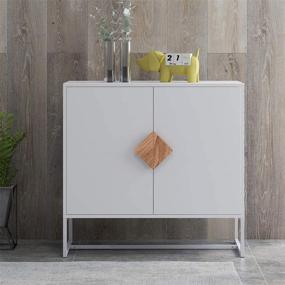 img 3 attached to 🍽️ Modern Kitchen Buffet Storage Cabinet Cupboard Furniture - RASOO White Sideboard with 2 Doors, Solid Wood Square Handles, and Metal Legs