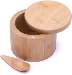 img 3 attached to 🌿 ARKAD Bamboo Wood Salt and Spice Storage Box with Round Swivel Lid Cover + Wooden Teaspoon - Natural and Eco-Friendly | Ideal for Spices, Chili, Curry, Sugar, Salt, Cumin and More!