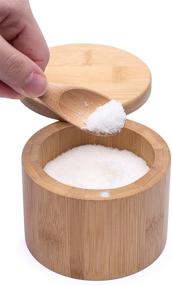 img 2 attached to 🌿 ARKAD Bamboo Wood Salt and Spice Storage Box with Round Swivel Lid Cover + Wooden Teaspoon - Natural and Eco-Friendly | Ideal for Spices, Chili, Curry, Sugar, Salt, Cumin and More!