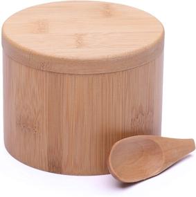 img 1 attached to 🌿 ARKAD Bamboo Wood Salt and Spice Storage Box with Round Swivel Lid Cover + Wooden Teaspoon - Natural and Eco-Friendly | Ideal for Spices, Chili, Curry, Sugar, Salt, Cumin and More!