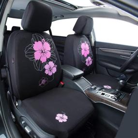 img 3 attached to 🌸 CAR PASS Universal Seat Covers with Pretty Flower Cloth Design, Ideal for Suvs, Sedans, Vans, and Trucks - Black and Pink
