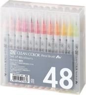 🎨 kuretake zig clean color real brush marker set - 48 colors, ideal for painting, drawing, calligraphy, brush lettering - flexible tips, watercolor pens - perfect for artists and beginner painters - made in japan logo