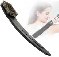 🛀 ozzptuu exfoliating body brush with long wooden handle for shower, wet and dry brushing - natural bristle scrubber, curved handled, black color logo