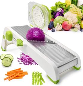 img 4 attached to 🥦 Green Adjustable Stainless Steel Mandoline Slicer - Multifunctional Manual Cutter for Vegetables, Grater, Julienne Slicer, Fruit, Waffles, Onion and Potato