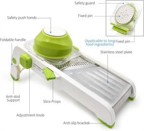 img 3 attached to 🥦 Green Adjustable Stainless Steel Mandoline Slicer - Multifunctional Manual Cutter for Vegetables, Grater, Julienne Slicer, Fruit, Waffles, Onion and Potato