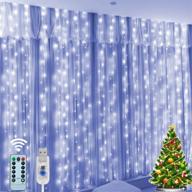 🌟 enhance your bedroom decor with window curtain lights: 3mx3m 300led fairy lights with remote control and 8 modes - waterproof, copper wire wall lights, usb powered - perfect for parties, weddings, and more! (white) логотип