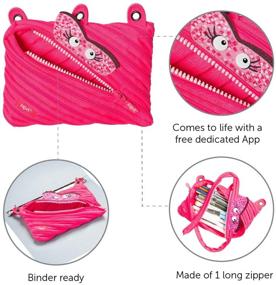 img 2 attached to 💖 Fun and Functional: ZIPIT Talking Monstar 3-Ring Binder Pencil Pouch in Pink - Unique Large Pen Case with One Long Zipper!