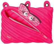 💖 fun and functional: zipit talking monstar 3-ring binder pencil pouch in pink - unique large pen case with one long zipper! logo