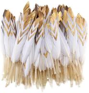 🎨 sowder 50pcs colorful gold goose feathers 4-6inch (10-15cm) | ideal for art craft party decoration clothing accessories | duck feather (white & gold) logo