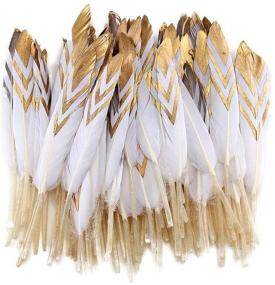 img 3 attached to 🎨 Sowder 50pcs Colorful Gold Goose Feathers 4-6inch (10-15cm) | Ideal for Art Craft Party Decoration Clothing Accessories | Duck Feather (White & Gold)