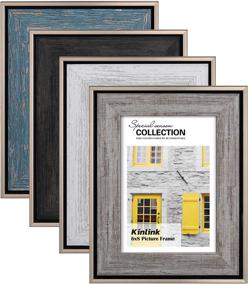 img 4 attached to 🖼️ KINLINK Rustic 6x8 Picture Frames: Distressed Farmhouse Style with Real Glass - Set of 4, Perfect for Tabletop and Wall Mounting Display