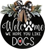 🚪 ju7cer 16 inch dog owners welcome sign for front door - farmhouse porch decoration with simulated green leaves (black-dog) логотип