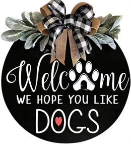 img 4 attached to 🚪 Ju7cer 16 Inch Dog Owners Welcome Sign for Front Door - Farmhouse Porch Decoration with Simulated Green Leaves (Black-Dog)