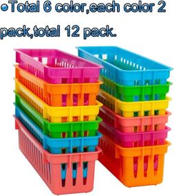 img 2 attached to 🖍️ YAOYUE 12 Pack Pencil Basket Trays: Colorful Classroom Organization Baskets for Office, with 100 Pcs Paper Clips and Pen Holders - Perfect Marker and Crayon Holder Organizer (12 Pack)