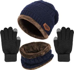 img 4 attached to 🧣 Warm Winter Knit Beanie Hat Neck Warmer Gloves Set for Men and Women – Fleece Lined Skull Cap, Infinity Scarves, Touch Screen Mittens