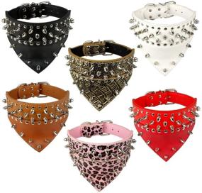 img 2 attached to 🐶 2" Wide Bandana Style Scarf Spiked & Studded Leather Dog Collar for Medium & Large Breeds - Didog