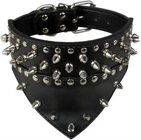 img 4 attached to 🐶 2" Wide Bandana Style Scarf Spiked & Studded Leather Dog Collar for Medium & Large Breeds - Didog