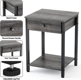 img 3 attached to Ecoprsio Nightstand: Stylish Grey Modern End Table with Drawer & Shelf for Bedroom and Living Room