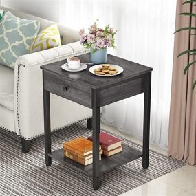 img 1 attached to Ecoprsio Nightstand: Stylish Grey Modern End Table with Drawer & Shelf for Bedroom and Living Room