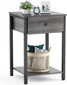 img 4 attached to Ecoprsio Nightstand: Stylish Grey Modern End Table with Drawer & Shelf for Bedroom and Living Room