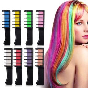 img 4 attached to 🌈 Vibrant 8 Colors Hair Dye Comb: Temporary Hair Chalk for Kids Party, Cosplay, Halloween, Christmas - Non Toxic & Washable