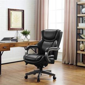 img 3 attached to LaZBoy Big & Tall Executive Office Chair with Comfort Core Cushions, Ergonomic High-Back Design, Solid Wood Arms, Bonded Leather Upholstery, Black