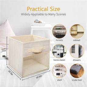 img 2 attached to 📦 Vorshape 10.5x10.5x11 in Set of 6 Cube Storage Bins/Boxes with Clear Window, 2 Sturdy Handles, Foldable Fabric Storage Baskets for Closet Shelf Organizer - Kids Room, Playroom, Furniture Units (Beige)