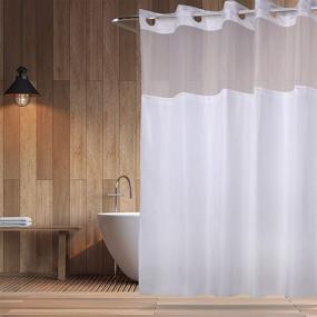 img 3 attached to 🚿 YQN No Hook Shower Curtain: Magnetic, Thick Polyester Bath Curtain with Light-Filtering Mesh Screen, Anti ABS Flex-On Rings - Size 70.8 x 74 Inch, White