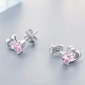 img 2 attached to 💖 S925 Sterling Silver Interlocking Heart Pink CZ Stud Earrings for Women and Teen Girls, Hypoallergenic Post Pin Piercing Jewelry, Fashionable Valentine's Day Gifts for Mom and Wife