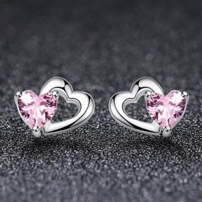 img 3 attached to 💖 S925 Sterling Silver Interlocking Heart Pink CZ Stud Earrings for Women and Teen Girls, Hypoallergenic Post Pin Piercing Jewelry, Fashionable Valentine's Day Gifts for Mom and Wife