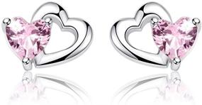 img 4 attached to 💖 S925 Sterling Silver Interlocking Heart Pink CZ Stud Earrings for Women and Teen Girls, Hypoallergenic Post Pin Piercing Jewelry, Fashionable Valentine's Day Gifts for Mom and Wife