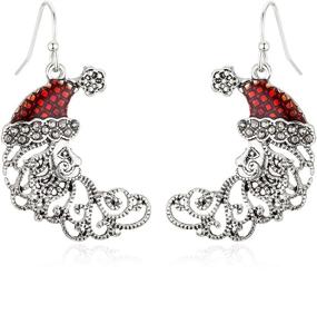 img 4 attached to 🌙 Exquisite Vintage Christmas Crescent Half Moon Santa Piercing Dangle Earrings: Stunning Silver Plated Alloy Holiday Jewelry For Women & Girls