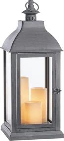 img 4 attached to Sterno Home Hanging Farmhouse LED Light Flameless Candle Lantern, Grey, 23.5 inches