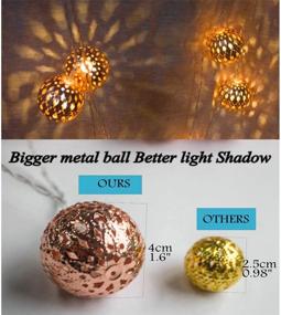 img 2 attached to 🌹 LOGUIDE Rose Gold Ball 20 LEDs Moroccan String Lights - Big Metal Globe Remote Timer, Indoor Outdoor Battery Operated Fairy Lights for Wedding, Bedroom, Garden, Patio Navratri Decorations