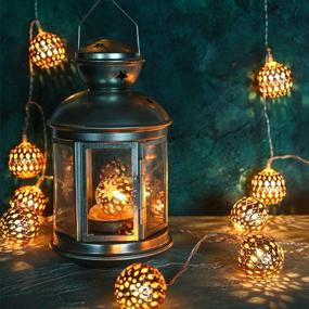 img 3 attached to 🌹 LOGUIDE Rose Gold Ball 20 LEDs Moroccan String Lights - Big Metal Globe Remote Timer, Indoor Outdoor Battery Operated Fairy Lights for Wedding, Bedroom, Garden, Patio Navratri Decorations