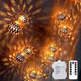 img 4 attached to 🌹 LOGUIDE Rose Gold Ball 20 LEDs Moroccan String Lights - Big Metal Globe Remote Timer, Indoor Outdoor Battery Operated Fairy Lights for Wedding, Bedroom, Garden, Patio Navratri Decorations