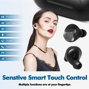 img 1 attached to 🎧 Водонепроницаемые беспроводные наушники ZeptX Bluetooth 5.0 TWS с микрофоном, легкие мини-гарнитура в ушах, глубокие басы, зарядный футляр - идеально подходят для тренировок и спорта (черные)