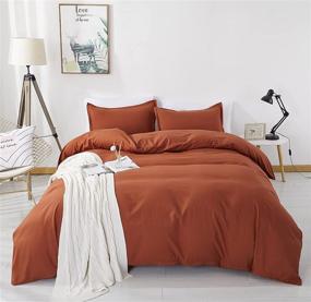 img 4 attached to 🛏️ Alazuria Bedding Duvet Cover Set - Ultra Soft Burnt Orange Queen Comforter Cover with 2 Pillow Shams