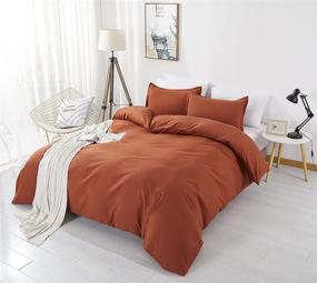 img 3 attached to 🛏️ Alazuria Bedding Duvet Cover Set - Ultra Soft Burnt Orange Queen Comforter Cover with 2 Pillow Shams