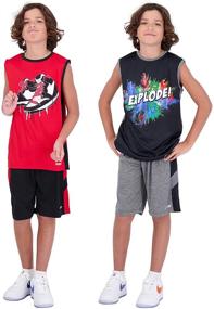 img 2 attached to 🏀 Hind 4-Piece Red Lime Basketball Athletic Boys' Clothing Set