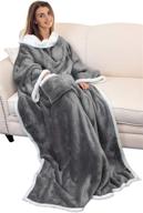 🧥 catalonia sherpa wearable blanket with sleeves: super soft, warm, and comfortable fleece plush robe blanket for adults - grey logo