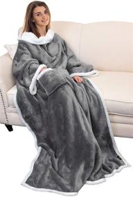 img 4 attached to 🧥 Catalonia Sherpa Wearable Blanket with Sleeves: Super Soft, Warm, and Comfortable Fleece Plush Robe Blanket for Adults - Grey