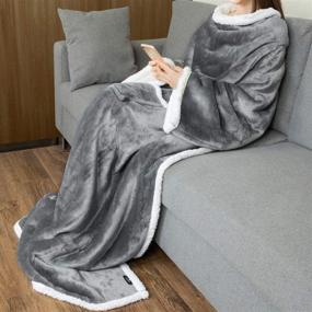 img 3 attached to 🧥 Catalonia Sherpa Wearable Blanket with Sleeves: Super Soft, Warm, and Comfortable Fleece Plush Robe Blanket for Adults - Grey